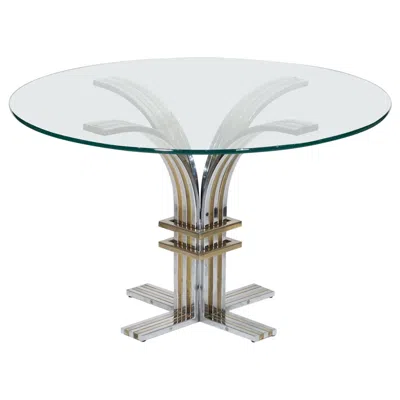 Pre-owned Romeo Rega Round Glass Top Dining Table Of Chrome And Brass From Italy, Attrib.  In Gray