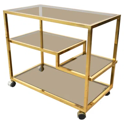 Pre-owned Romeo Rega Serving Bar Cart Brass And Smoked Glass  Style, Italy 1970s In Sand
