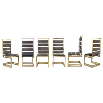 Pre-owned Romeo Rega Set Of 6 Doghe Chairs By , Chromed Metal & Suede, 1970s In Gray
