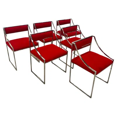 Pre-owned Romeo Rega Set Of 6 Mid Century Modern Italian Dining Chairs By  1980 In Red