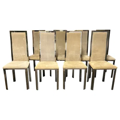 Pre-owned Romeo Rega Set Of 8 Italian 1970's Crome And Brass Dining Chairs Attributed To  In Sand