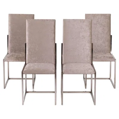Pre-owned Romeo Rega Set Of Four Dining Chairs With Chrome Frame & Metallic Chenille 1970 In Brown