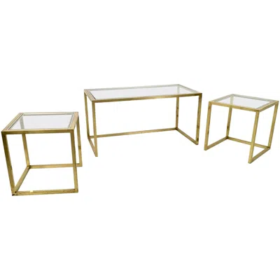 Pre-owned Romeo Rega Set Of Postmodern Brass, Steel And Glass Nesting Tables By , Italy In Sand