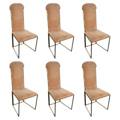 Pre-owned Romeo Rega Six Dining Chairs In M�tal And Gold Chrome In The Style Of Rom�o R�ga In Brown