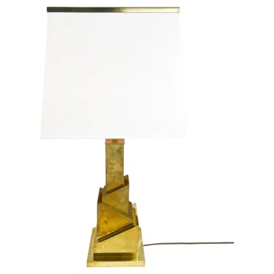 Pre-owned Romeo Rega "skyscraper" Mid-century Table Lamp, Brass, Italy 70s Art Deco Vibe In White
