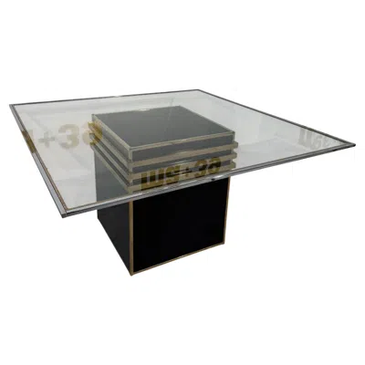 Pre-owned Romeo Rega Square Glass & Brass Dining Table, Italy, 1970s In Black