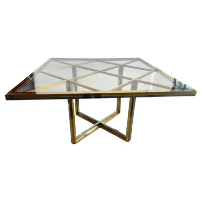 Pre-owned Romeo Rega Square Table In Polished Brass And Chromed Steel, , Italy, Circa 1970 In Gray