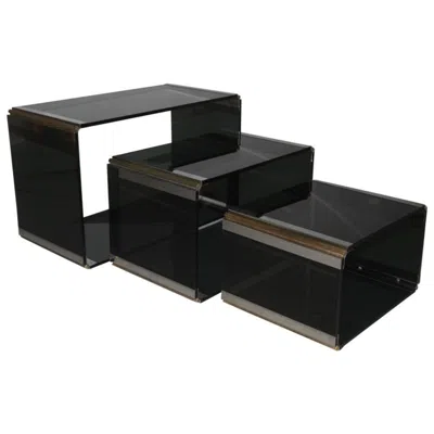 Pre-owned Romeo Rega Stainless Steel Coffee Tables And  Design Brass, 1970 In Black