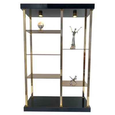 Pre-owned Romeo Rega Stunning 1970s Brass And Glass Illuminated Étagère In The Style Of  In Black