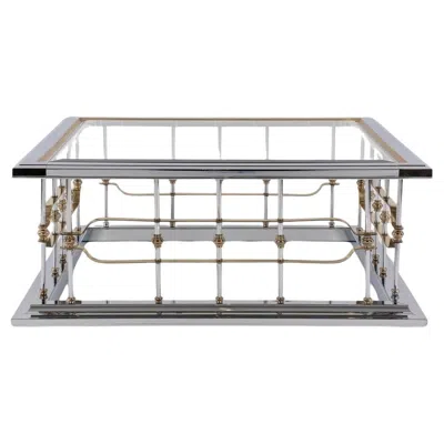 Pre-owned Romeo Rega Style Chrome Brass & Glass Cocktail Table In Gray