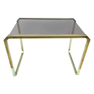 Pre-owned Romeo Rega Style Coffee Table In Brass And Smoked Glass, Italy, 1970s Midcentury In Gray