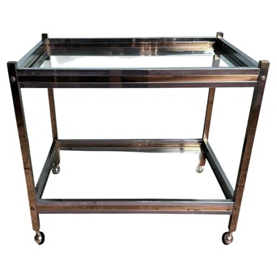 Pre-owned Romeo Rega Style Italian Brass And Steel Bar Cart In Black