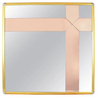 Pre-owned Romeo Rega Style Mirror With Smoke Rose Pink Glass Details, 1970s In Red