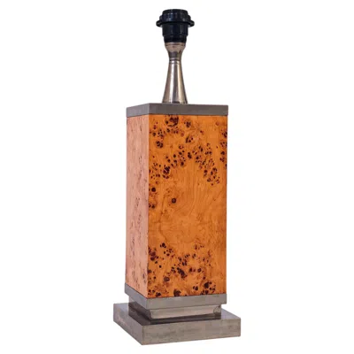 Pre-owned Romeo Rega Style Skyscraper-shaped Burl Wood Table Lamp, Italy, 1970s In Brown