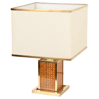 Pre-owned Romeo Rega Table Lamp In Brass, Vienna Straw And Lucite, Italy, 1970s In White