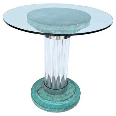 Pre-owned Romeo Rega Verdigris And Lucite Pedestal Table Base With Glass Top In Blue