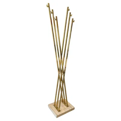 Pre-owned Romeo Rega Vintage Brass & Travertine Coat Rack Ca. 1970s In Sand