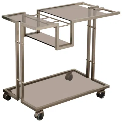 Pre-owned Romeo Rega Vintage Italian Brushed Nickel Bar Cart With Bottle Insert And Shelves In Gray