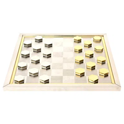 Pre-owned Romeo Rega Vintage  Checkers Game Brass And Chrome-plated, 1970's Design Signed In Sand