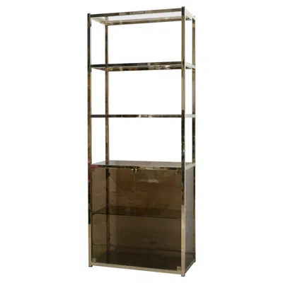 Pre-owned Romeo Rega Vintage Shelf Bookcase In Brass And Smoked Glass In Black