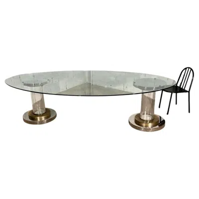 Pre-owned Romeo Rega Xxl Glass, Brass & Acrylic Conference Table By , Italy, 1970s In Gray