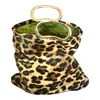 Romer Millinery Women's Black / Brown / Gold Morphy Moldable Leopard Print Velvet Clutch With Gold Handles