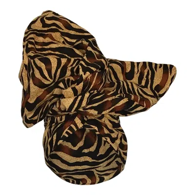 Romer Millinery Women's Black / Brown / Gold Twisturban Turban In Tiger Stripes Cotton In Multi