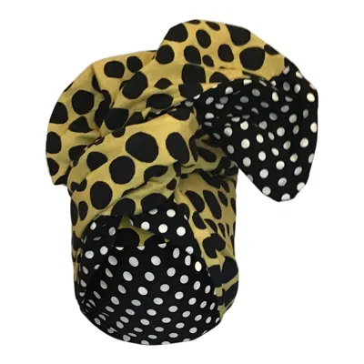 Romer Millinery Women's Black / Gold / White Twisturban Turban In Mixed Cotton Dots One Of A Kind