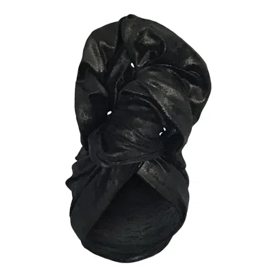 Romer Millinery Women's Black Twisturban Turban In Hammered Zirconium Metallic Stretch Velvet
