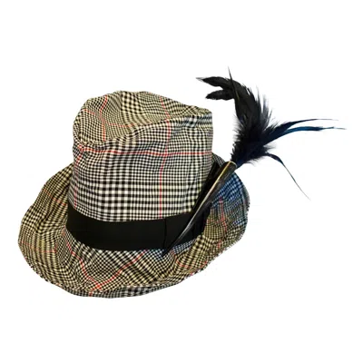 Romer Millinery Women's Black / White / Red Morphy Moldable Plaid Deep Cuff Trilby With Feather Clip In Multi