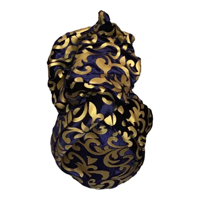 Romer Millinery Women's Blue / Gold Twisturban Turban In Royal Velvet With Gold