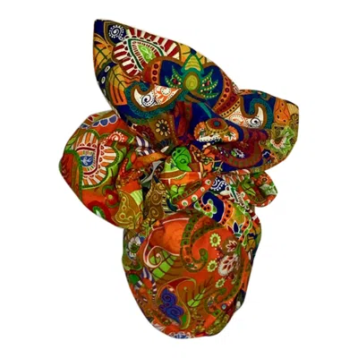 Romer Millinery Women's Blue / Orange Twisturban Turban In Two Sides Of Bright Cotton Paisley In Multi