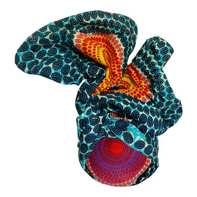 Romer Millinery Women's Blue / Purple / Orange Twisturban Turban In Blue Batik With Bright Starburst In Multi