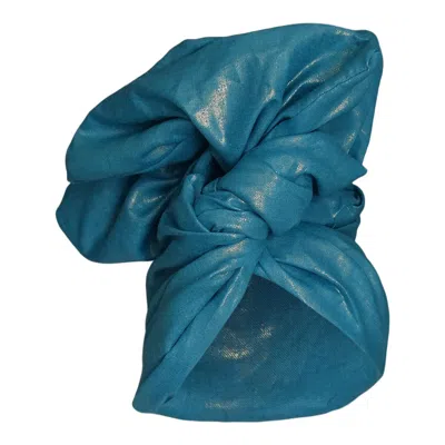 Romer Millinery Women's Blue Twisturban Turban Turquiose Metallic Lightweight Linen In Green