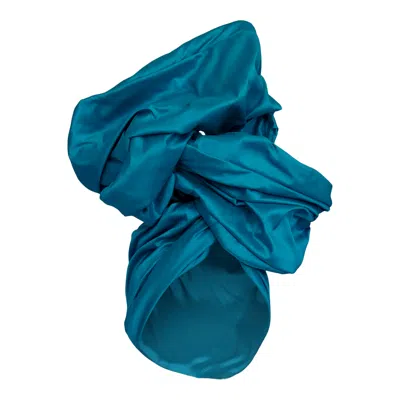 Romer Millinery Women's Blue Twisturban Turban Xl Crescent Shaped Turquoise Silk Shantung