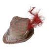 Romer Millinery Women's Brown / Red / Neutrals Morphy Moldable Plaid Deep Cuff Trilby With Faux Feather Clip