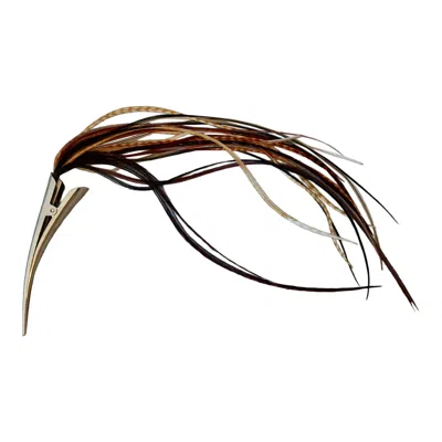 Romer Millinery Women's Brown / Silver Feather Clip For Hair, Hats, Turban, Lapel Xl Multi Browns