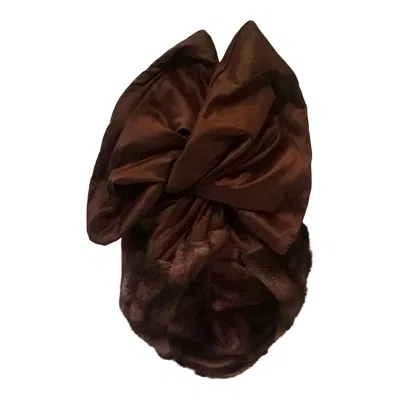 Romer Millinery Women's Brown Twisturban Turban Faux Fur & Chocolate Silk Shantung In Burgundy