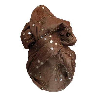 Romer Millinery Women's Brown Twisturban Turban In Mocha Beaded & Embellished Silk Shantung