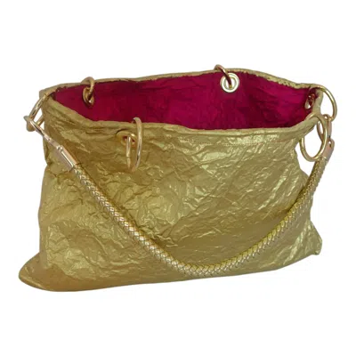 Romer Millinery Women's Gold / Green Morphy Metallic Gold Three Way Handle Bag