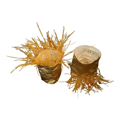 Romer Millinery Women's Gold Morphy Moldable Cold Cuff Silk With Feather Detail