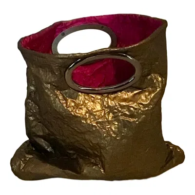 Romer Millinery Women's Gold / Pink / Purple Morphy Moldable Clutch Bag In Gold Metallic Linen