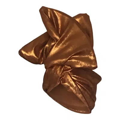Romer Millinery Women's Gold / Red Twisturban Turban In Hammered Copper Metallic Velvet In Multi