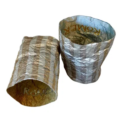 Romer Millinery Women's Gold / Silver Morphy Moldable Cuff Silk Silver & Gold Stripe Set Of Two In Multi