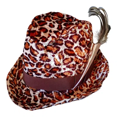Romer Millinery Women's Gold / White / Rose Gold Morphy Moldable Deep Cuff Trilby Bright Leopard With Feather Clip