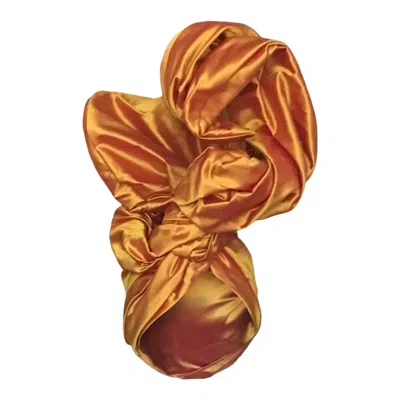 Romer Millinery Women's Gold / Yellow / Orange Twisturban Turban Xl Crescent Silk Shantung Saffron In Brown
