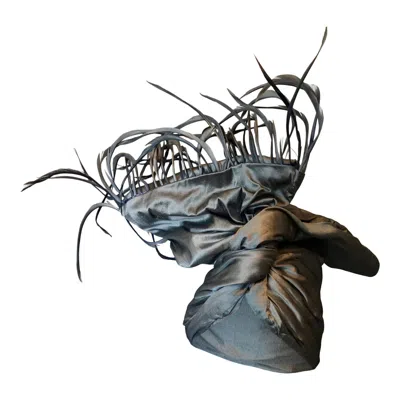 Romer Millinery Women's Grey / Silver Twisturban Turban Silk Shantung With Boit Feather Trim In Gray