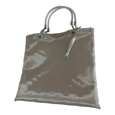 Romer Millinery Women's Metallic Mesh Beach Tote Silver With Fish Charm