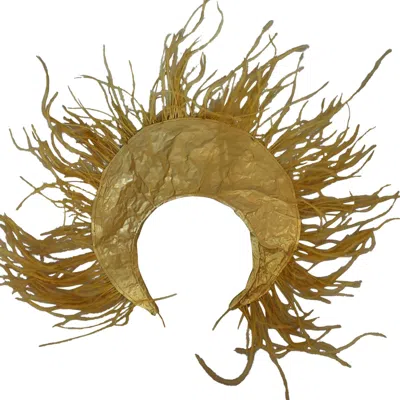 Romer Millinery Women's Morphy Moldable "saint" Headband Gold Silk With Feather Fringe