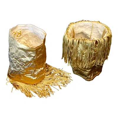 Romer Millinery Women's Morphy Moldable Silk Cuff Gold & Fringe Set Of Two